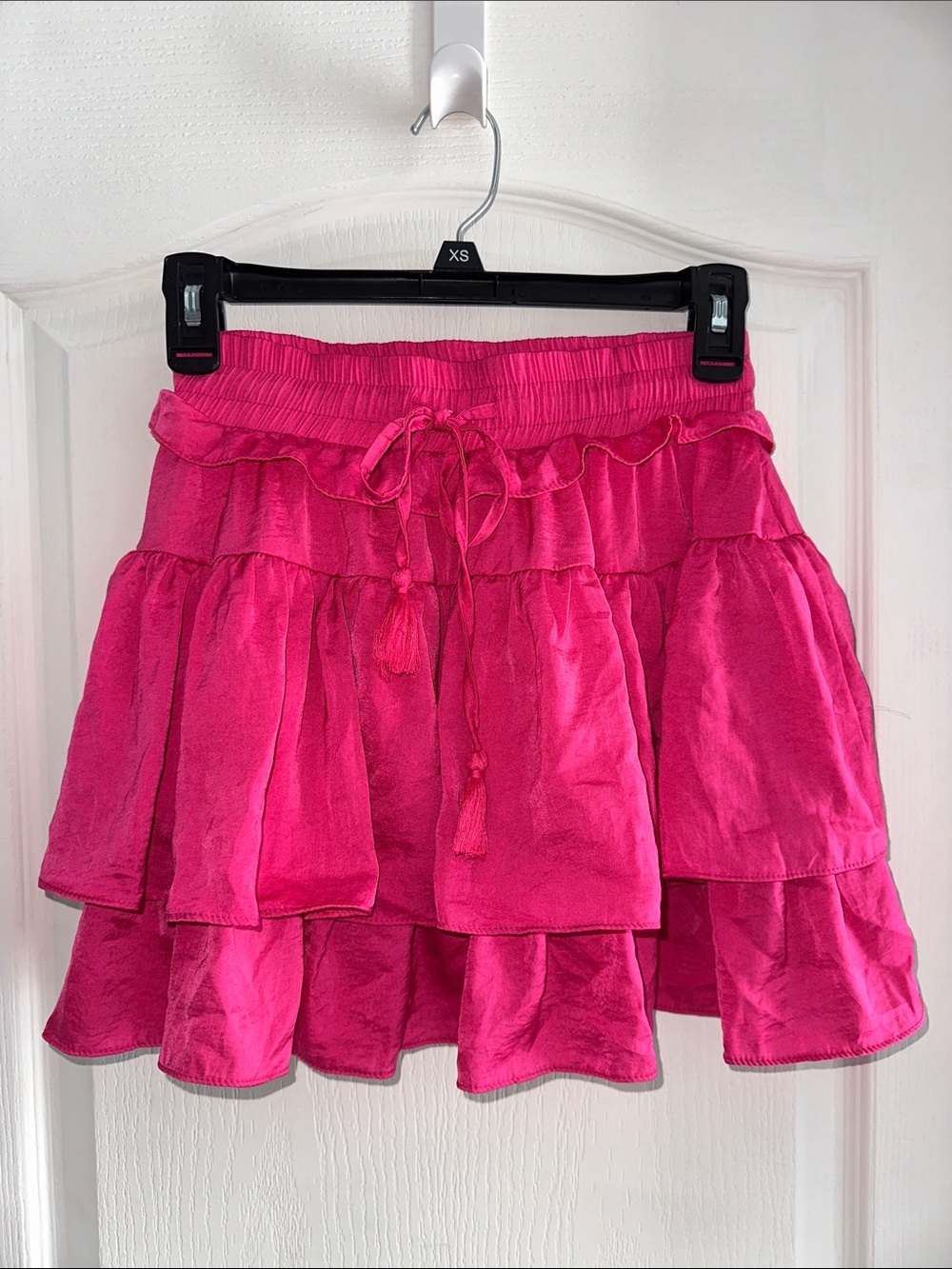 Tiered Ruffle Mini Skirt in Bright Pink
